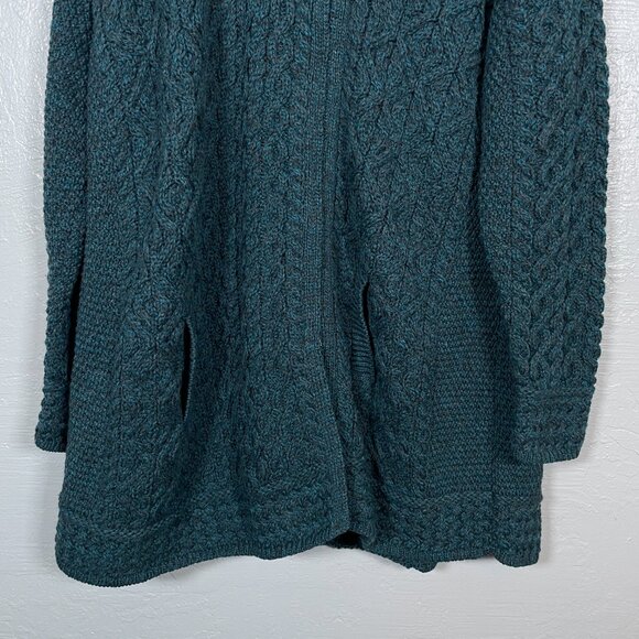 Aran Crafts Women Plus Petite XXLP Blue Gray Cable Knit Sweater Coat Merino Wool - Picture 2 of 10